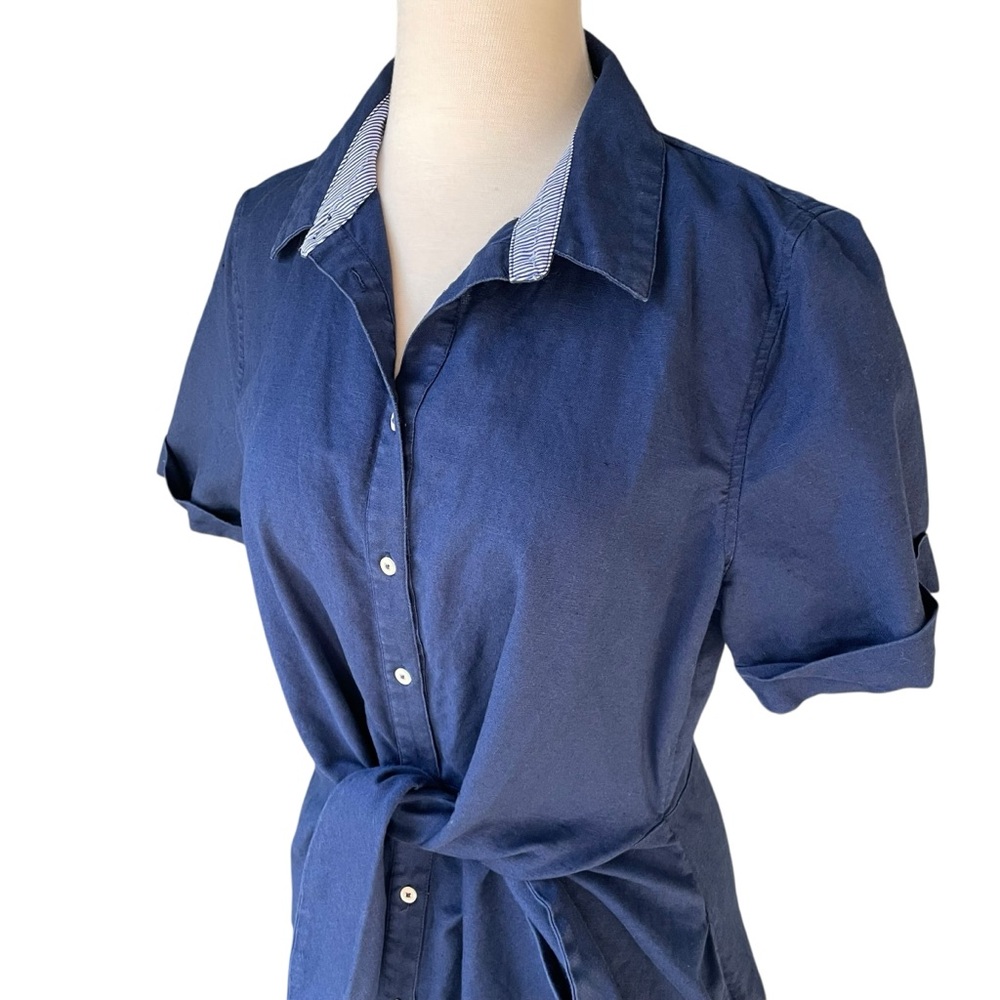 Vineyard Vines Linen Cotton Westerly Deep Bay Navy Tie-Front Dress Sz 12